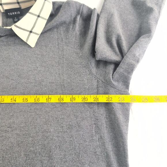 Torrid Twofer Collared Grey Cream Plaid Women's 2XL Preppy Academia - Picture 4 of 10